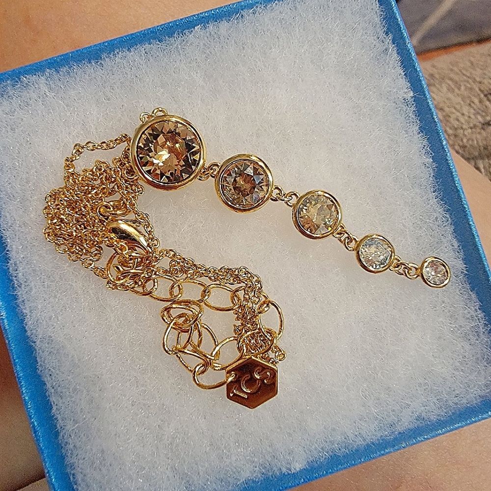 #Touchstone Crystal Golden Splash Pad Pendant Necklace 15" to 18" Discontinued